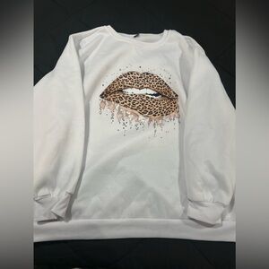 White SHEIN Sweatshirt with Cheetah Lips